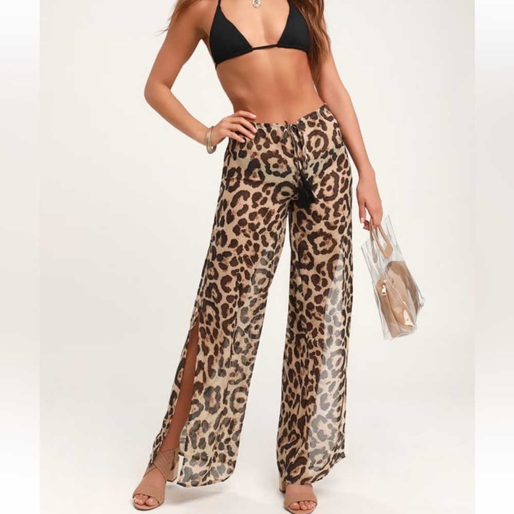 NWOT! Ready to Roam Sheer Brown Leopard Print Swim CoverUp Pants